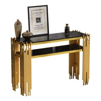 Table à manger de salon moderne médiévale 128 x 44 x 80 cm avec pieds dorés en coque noire, MDF double couche 3
