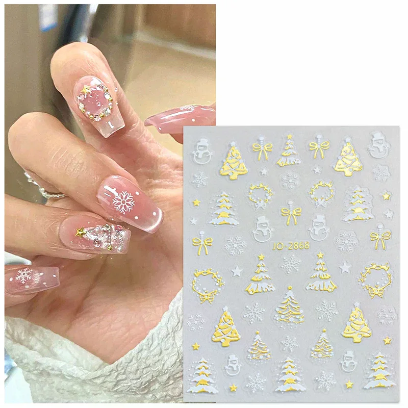 1Sheet 3D Sparkle Snowflake Nail Stickers - Self-Adhesive Colorful Christmas Tree Winter Decals, DIY Manicure Sliders for Salon