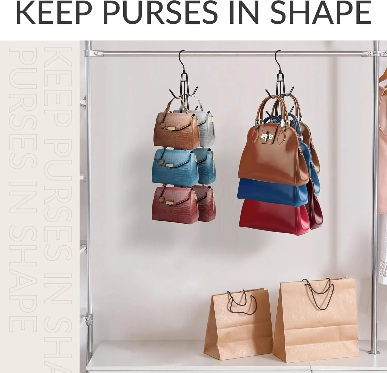 Purse Hanger Organizer for Closet, 1 Pack Hanging Bag Holder, Keeping Purses Visible and in Good Condition, Metal Handbag Storag