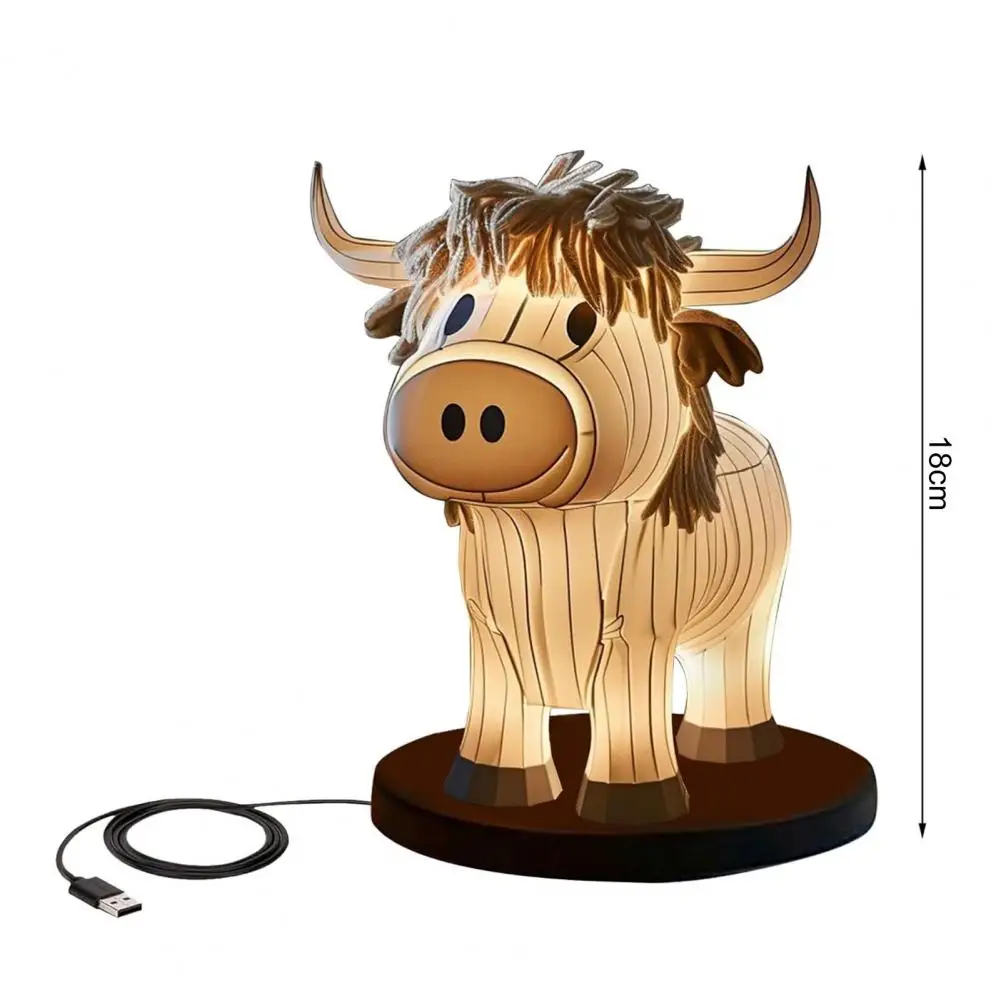 빈티지 야크 테이블 램프, 암소 테이블 램프, USB 작동, 독특한 나이트 스탠드 장식, 거실 또는 침실 생일 선물