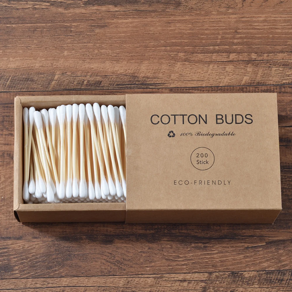 Cotton Swabs 200Pcs/Box Double Head Bamboo Wood Sticks For Adults Makeup Nose Ears Cleaning