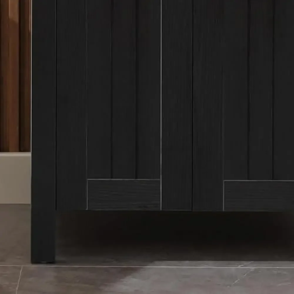 Black Wood Bathroom Vanity Cabinet with Ceramic Vessel Sink & Grooved Doors 6