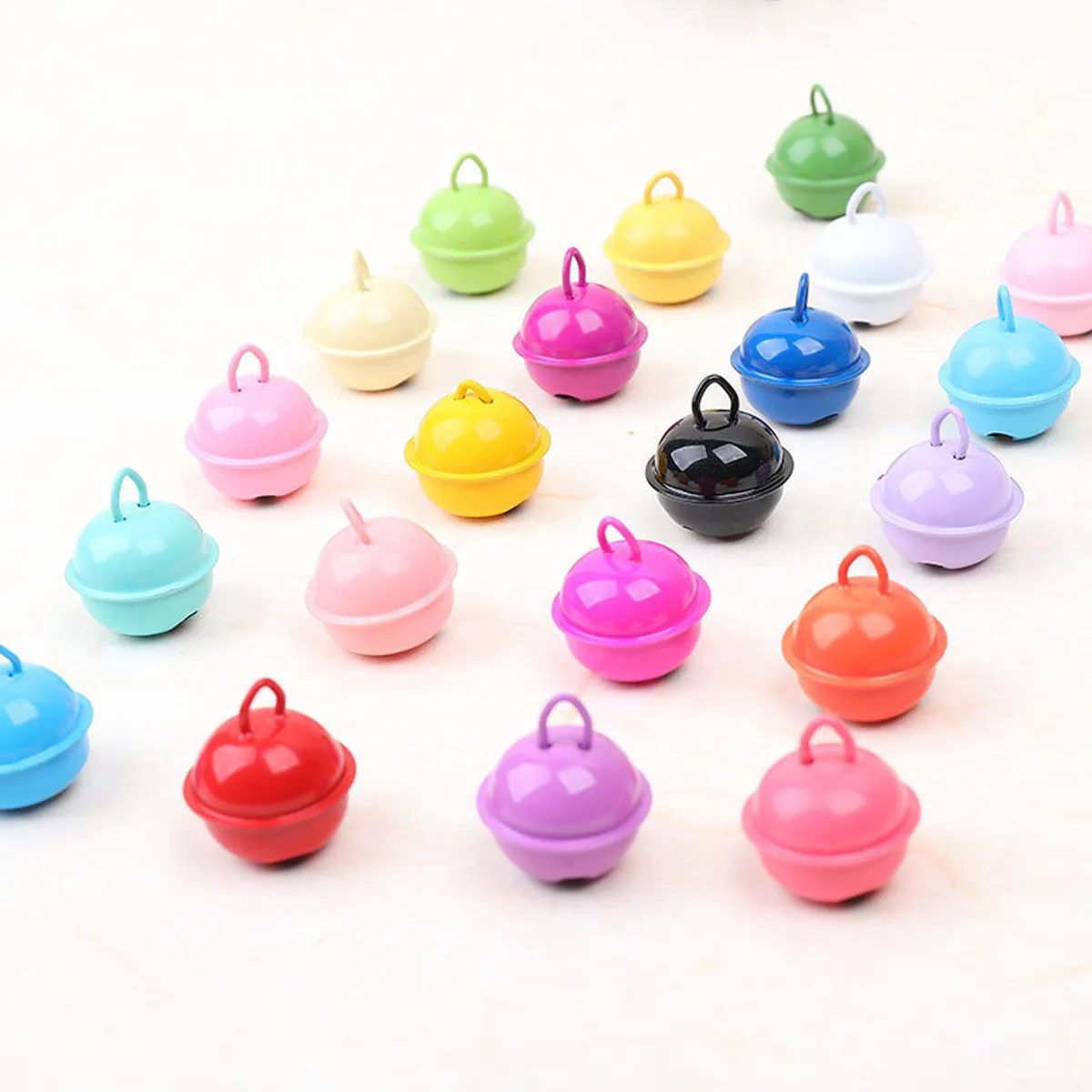 100PCS Candy Colors 20mm Round Jingling Bell Charm Pet Bell Pendant DIY Key Ring Jewelry Making Accessories Christmas Decoration