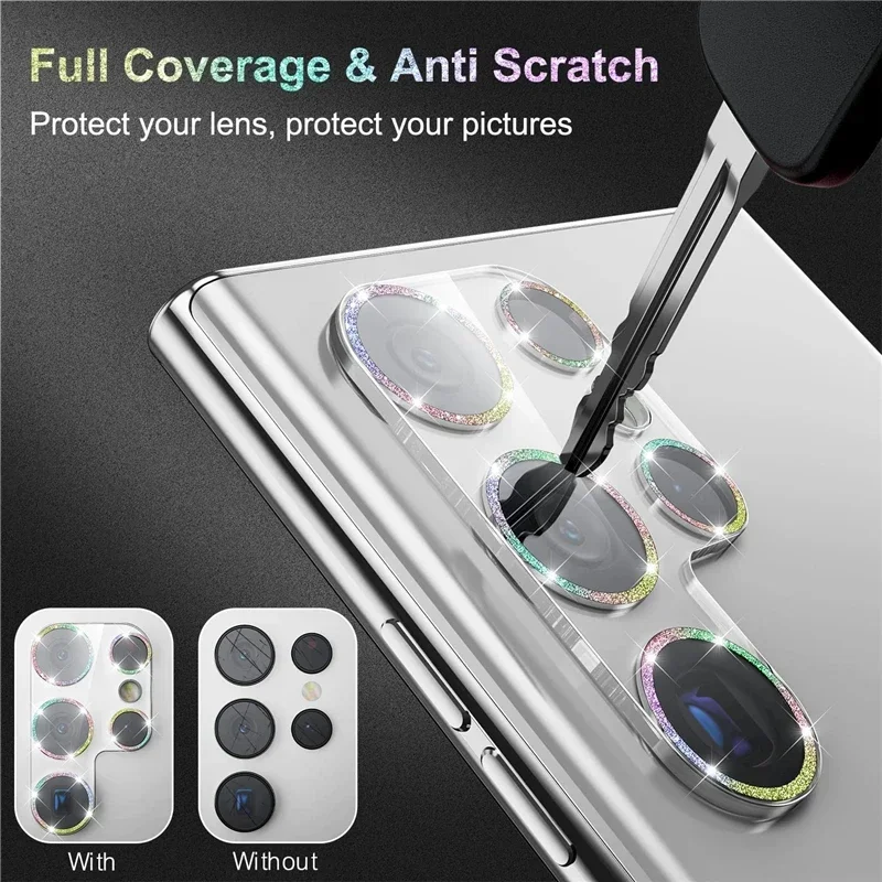 Custodia protettiva per obiettivo della fotocamera con diamanti e glitter Bling per Samsung Galaxy S25 S22 S24 Ultra S23 Plus S24Ultra S24Plus in vetro a copertura totale_voghion.com