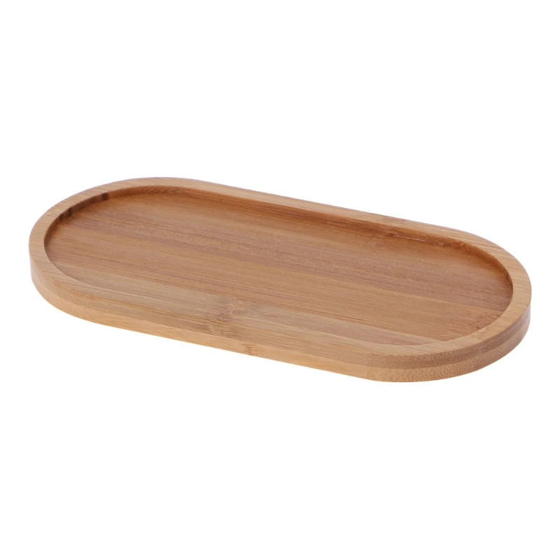 

Oval Bamboo Tray Coffee Tea Fruit Plant Pot Food Serving Saucer for Restaurant Dining Room Reusable Serve Dish