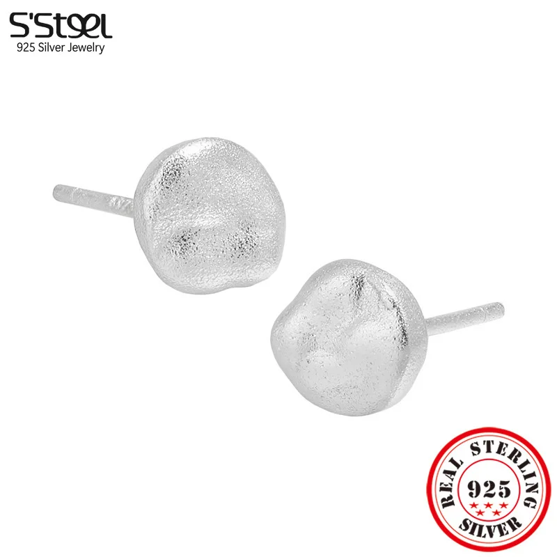 

S'STEEL Genuine 925 Silver Minimalist Geometric Circle Studs Earrings Gifts For Women Retro Luxury Gothic Promise Fine Jewelry