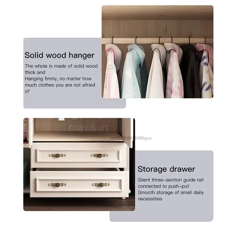 American Wardrobe Closet Simple Modern Small Apartment Bedroom White Cabinet With Swing Door Three-Door Children's Wardrobe
