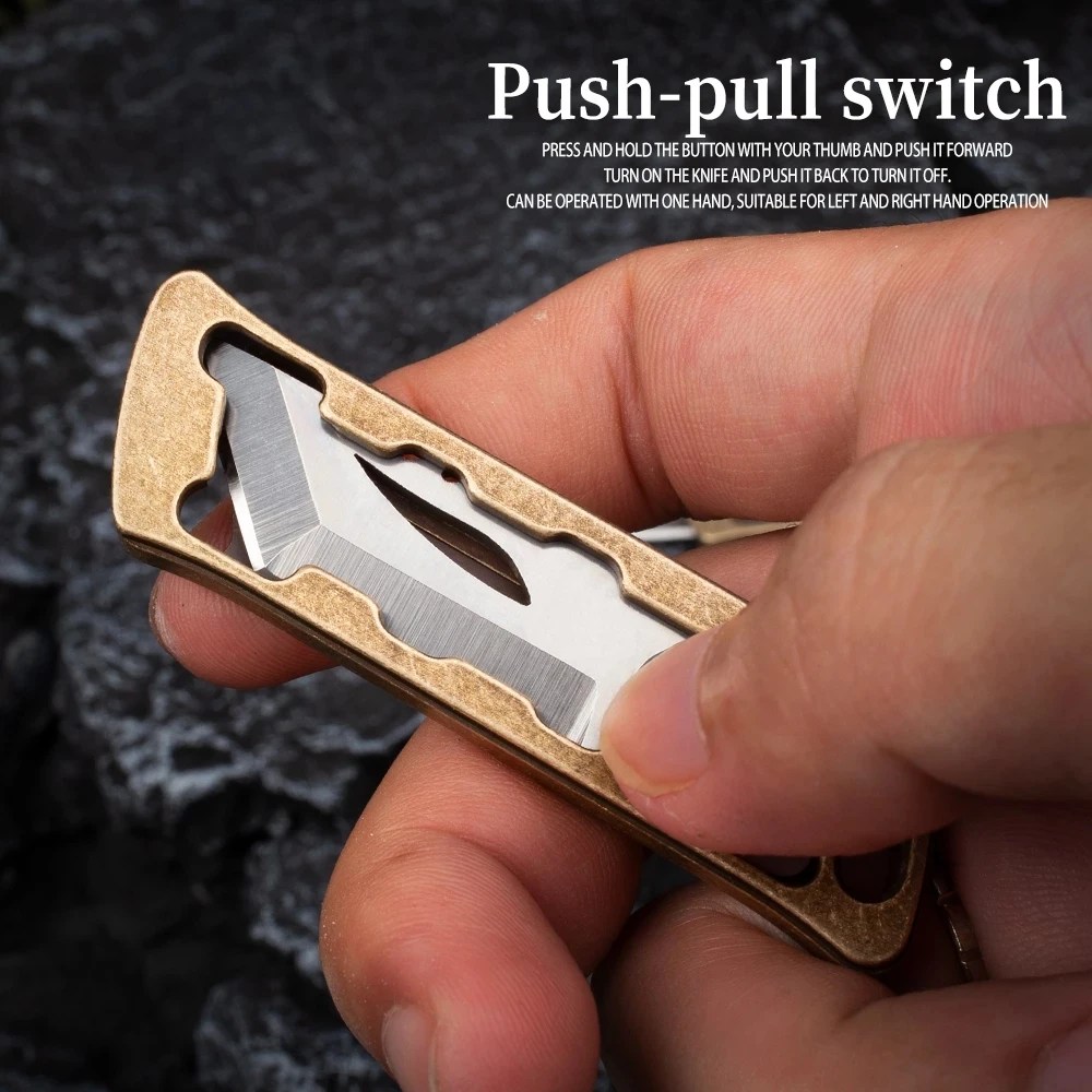 High Hardness Utility Knife D2 Blade Brass Handle Push-pull Express Box Knife Multifunctional EDC Knife Survival Outdoor Tool