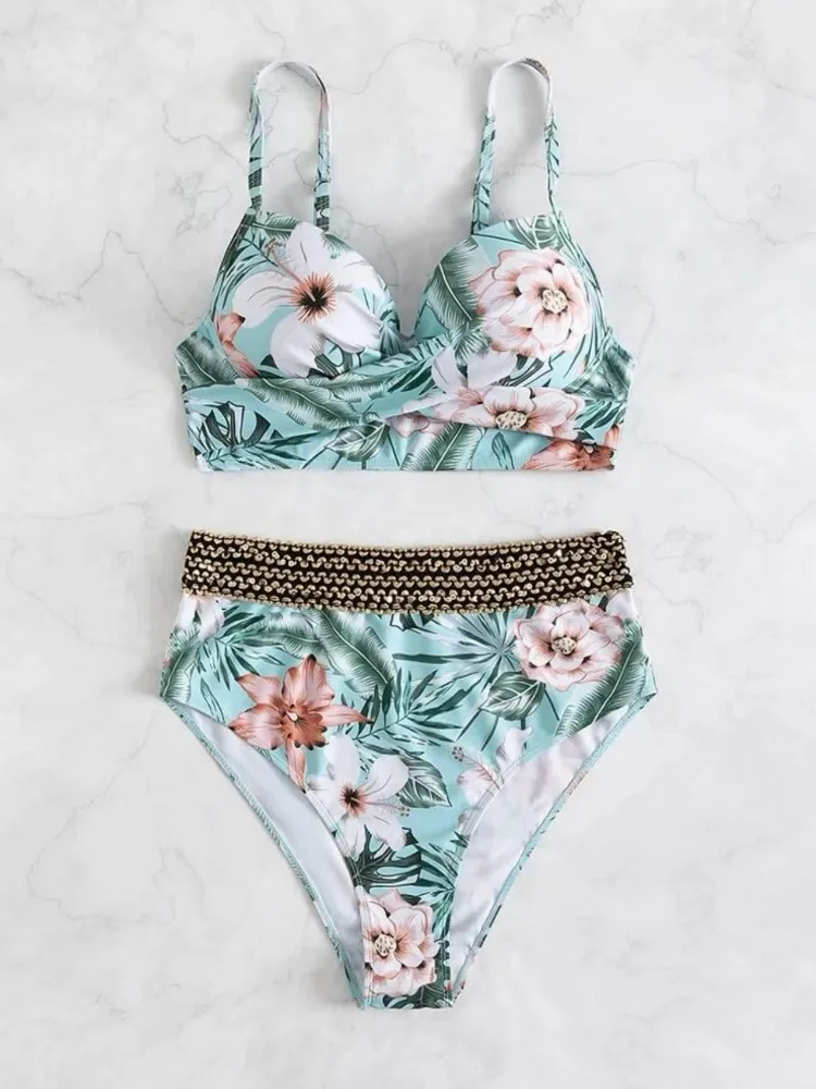 Vintage Push Up Bikini 2024 Swimsuit Women Halter High Waist Swimwear Female Floral Printed Bathing Suit Bathers Mayo Biquine