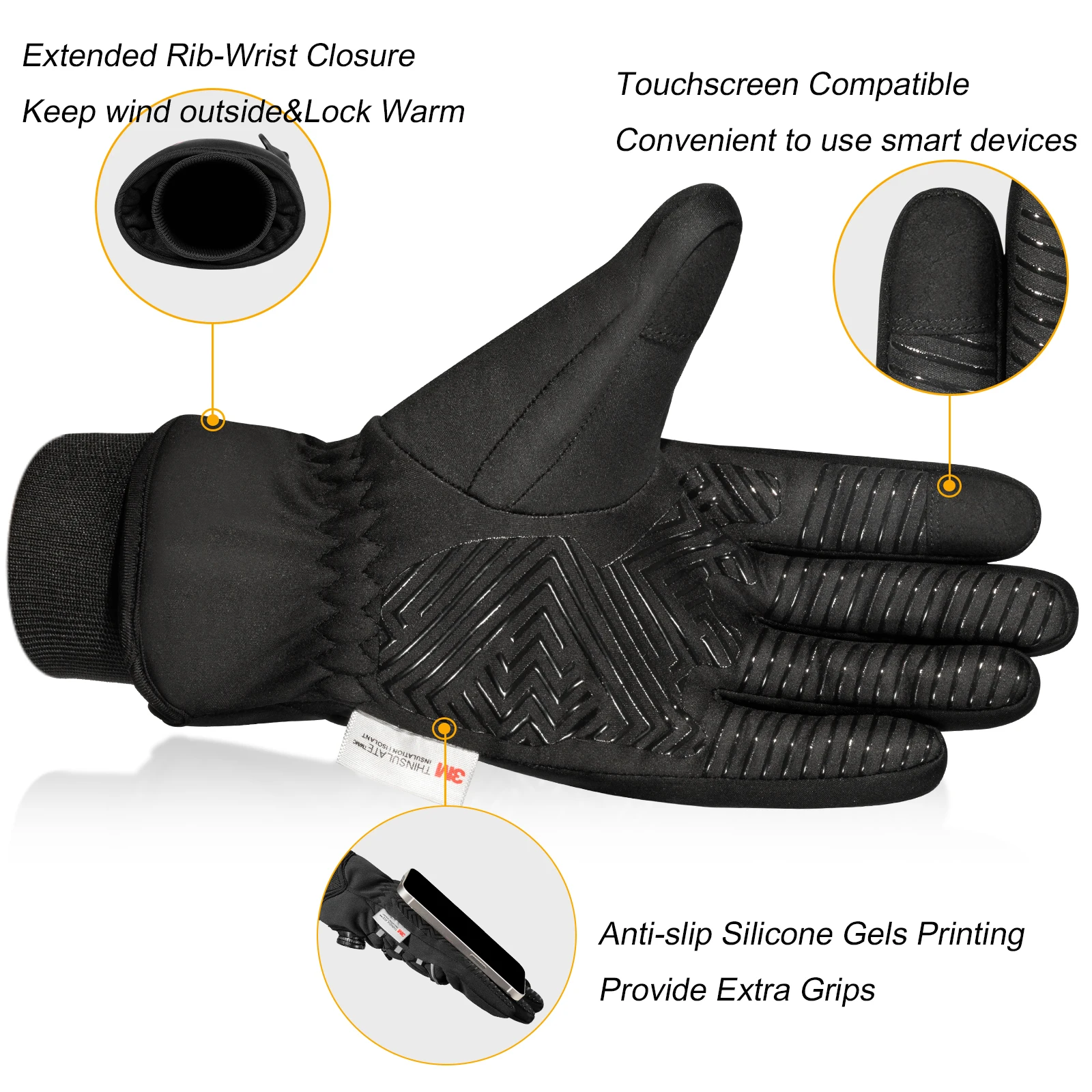 Water-resistant Winter Gloves 3M Thinsulate Touchscreen Thermal Outdoor Snowboard Ski Gloves Motorcycle Bike Cycling Gloves Men 2