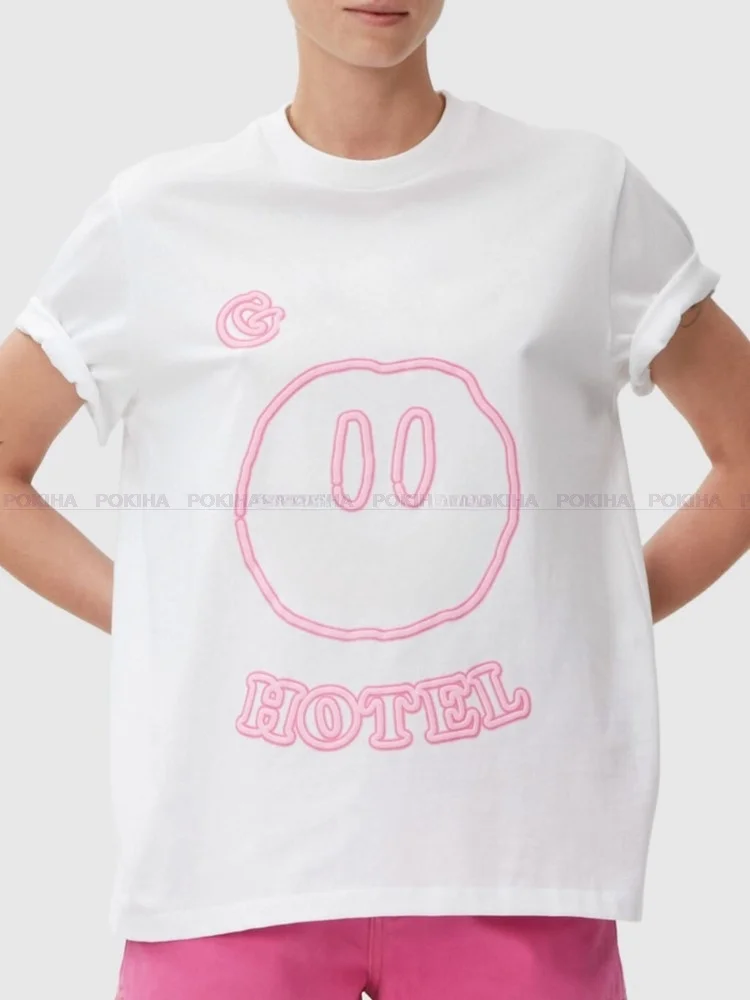 

Женская Винтажная Футболка с принтом, хлопковая футболка с коротким рукавом и круглым вырезом, Роскошный дизайнерский брендовый Топ, лето 2024