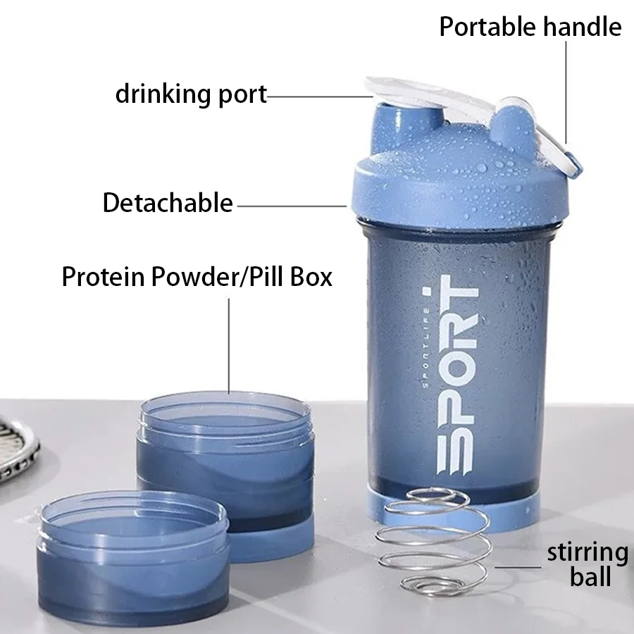 500ML Shaker Cups Portable Protein Powder Shaker Water Bottles