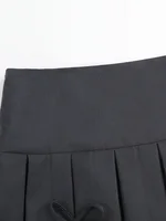 GIBSIE Plus Size Bows contrast lace pleated skirt Women's summer JK mini skirt Korean high waist zipper gray a-line skirt - Image 3