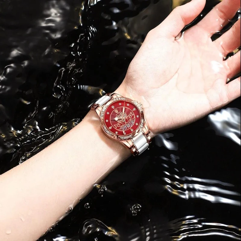 Swiss Luxury Waterproof Luminous Ladies Watch Rhinestone Double Swan Love Heart Quartz Watch for Women Wristwatch Free Shipping