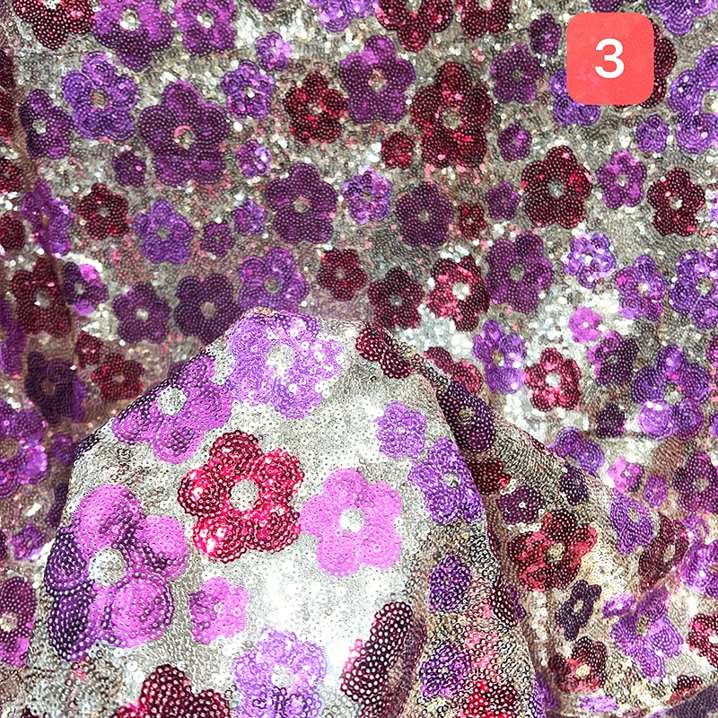 1yard Plum Blossom Pailletten Stickerei Stoff Floral Perlen Hochzeit Kleid Leistung Kostüm DIY Nähen Haut-Freundliche Stoff – Detail 3