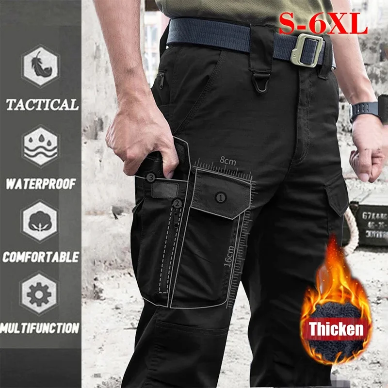 

Men Thick Warm Cargo Pants Fleece Multi-pocket Waterproof Tactical Pants Jogging Trousers Outdoor Hiking Trekking Army Pants