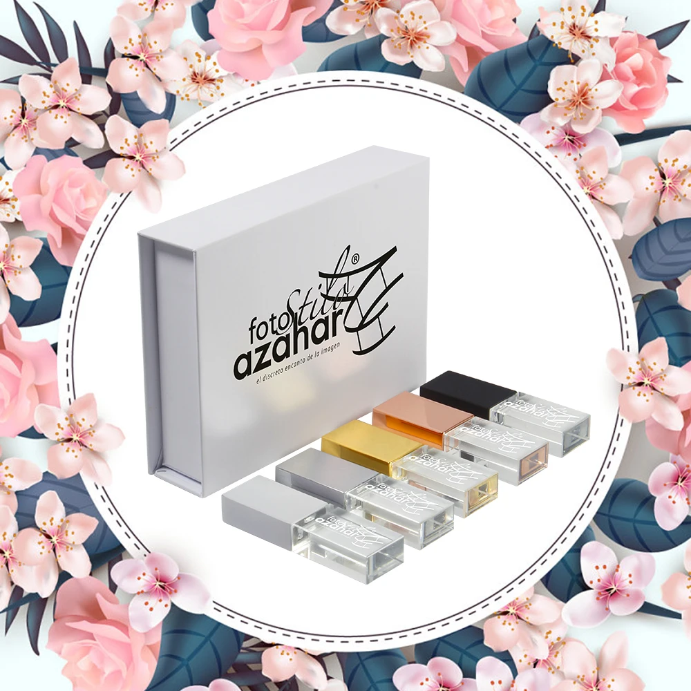 jaster rosa ouro cristal caneta ouro cristal usb vara livre logotipo personalizado caixa de papel branco casamento presentes