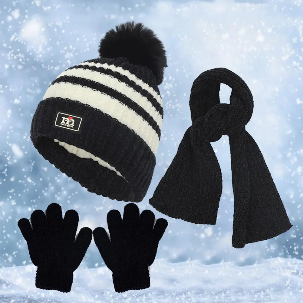 

Шапка Комплект из трех предметов теплая плотная вязаная шапка шарф перчатки Набор для мальчиков девочек осень зима уличные аксессуары вязаная шапка