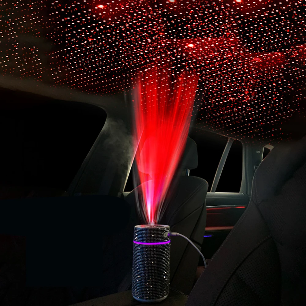 Diamond Car Air Humidifier Starry Sky Projection Humidifier Crystal Rhinestone Diffuser Air Freshener Bling Car Accessories