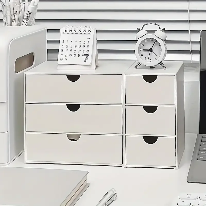 3-layer Stackable Plastic Storage Drawer Rack Desk Organizer Stationery Boxes Accessories Office School Supplies White