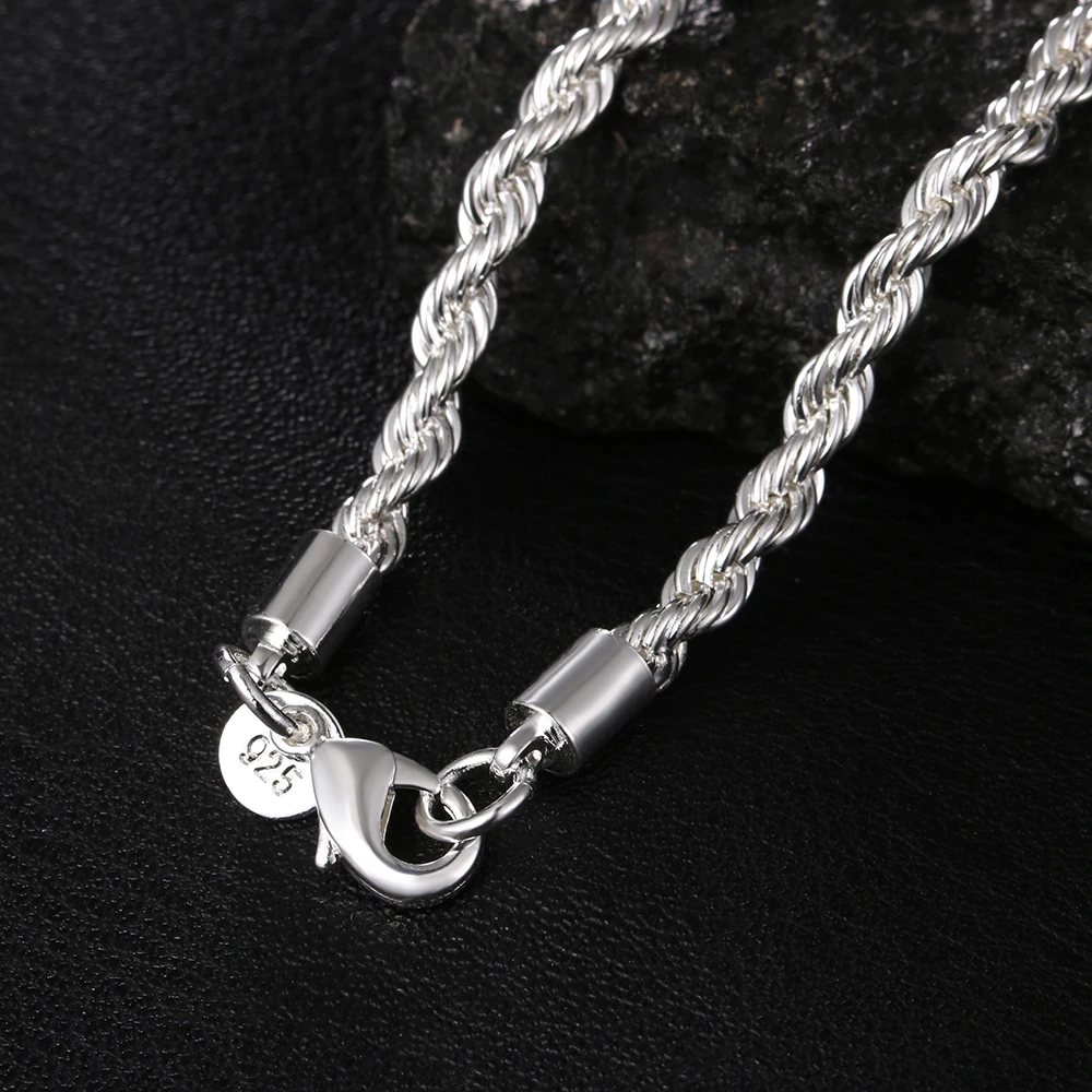 Noble Nuevo Llega Plata De Ley 925 Cadena De 4MM Para Hombr Mujer Pulsera Collar Conjunto De Joyería Señora Regalos De Navidad Encantos Boda - AliExprs 36