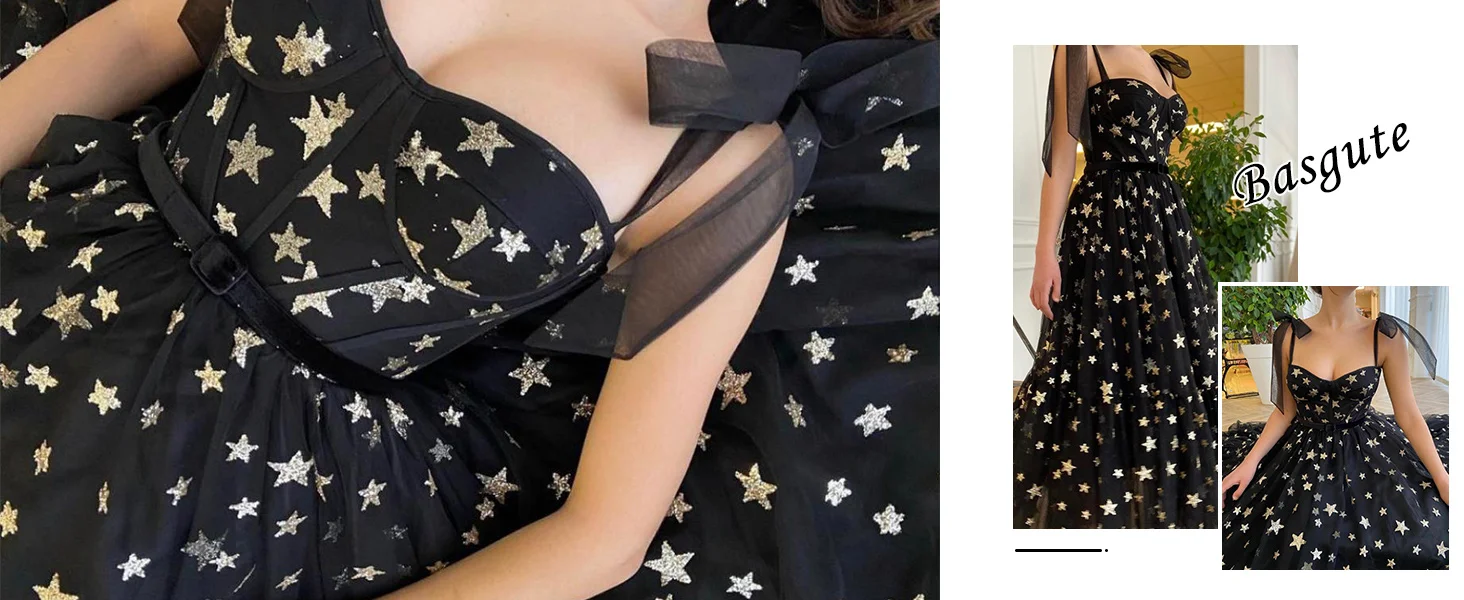 Vestidos de fiesta de tul con estrellas brillantes, largo hasta la rodilla, vestido formal de noche para fiesta