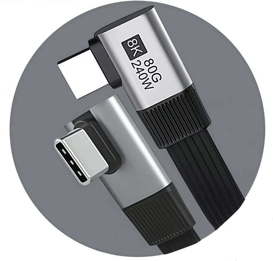 High-Speed Right Angle USB-C to USB-C Fast Charging Cable - 240W 90-Degree Connector