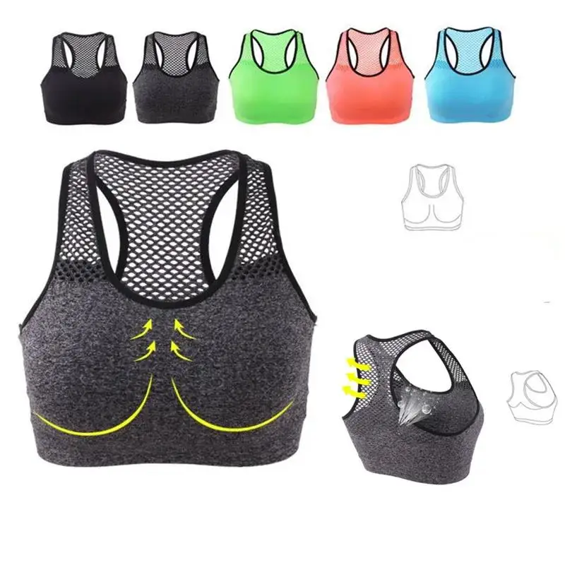 Mesh Sports Bra Hollow Out Sport Top Seamless Fitness Yoga Bras Women Gym Padded Running Vest Shockproof Push Up Crop sports bra yoga top