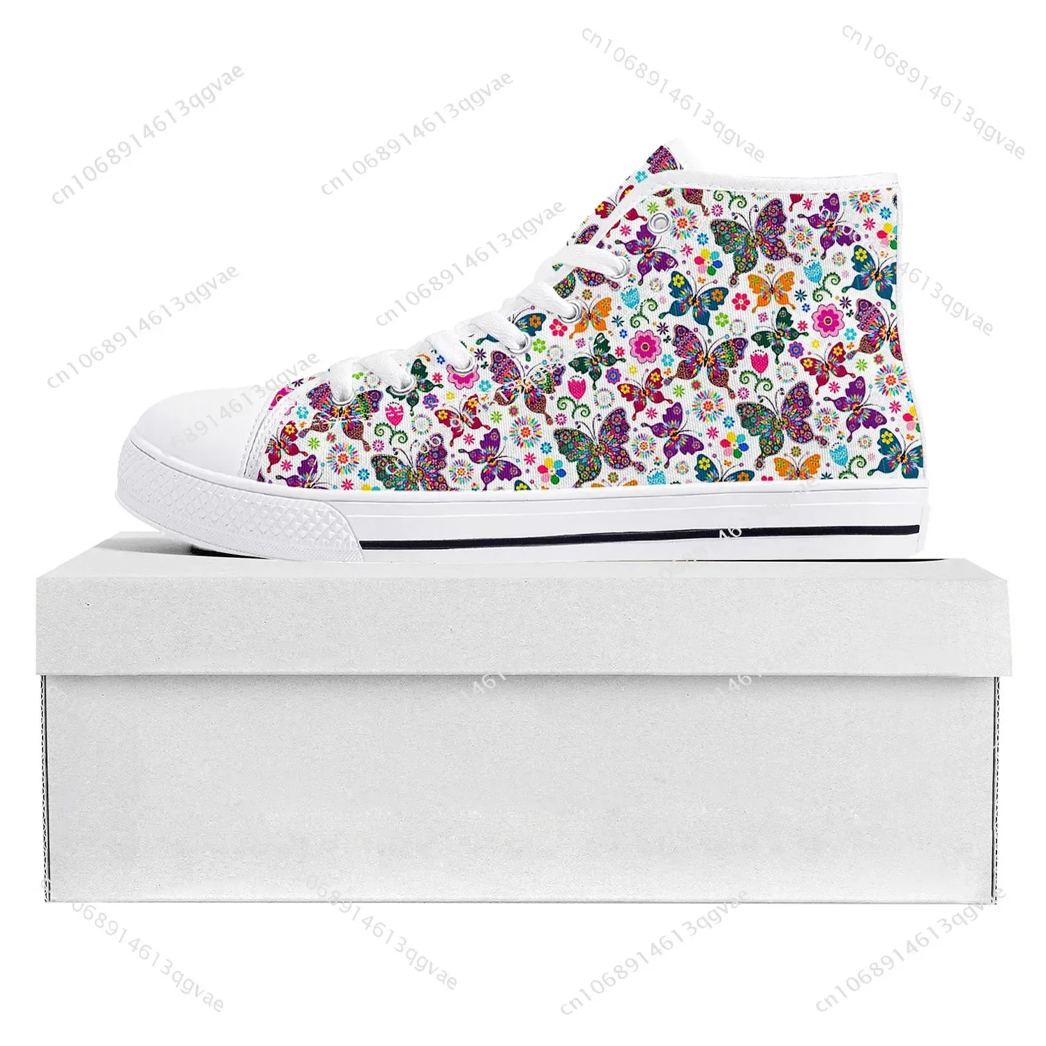 Butterfly Prints High Top High Quality Sneakers Mens Womens Teenager Canvas Sneaker Casual Couple Shoes Custom Made Shoe White