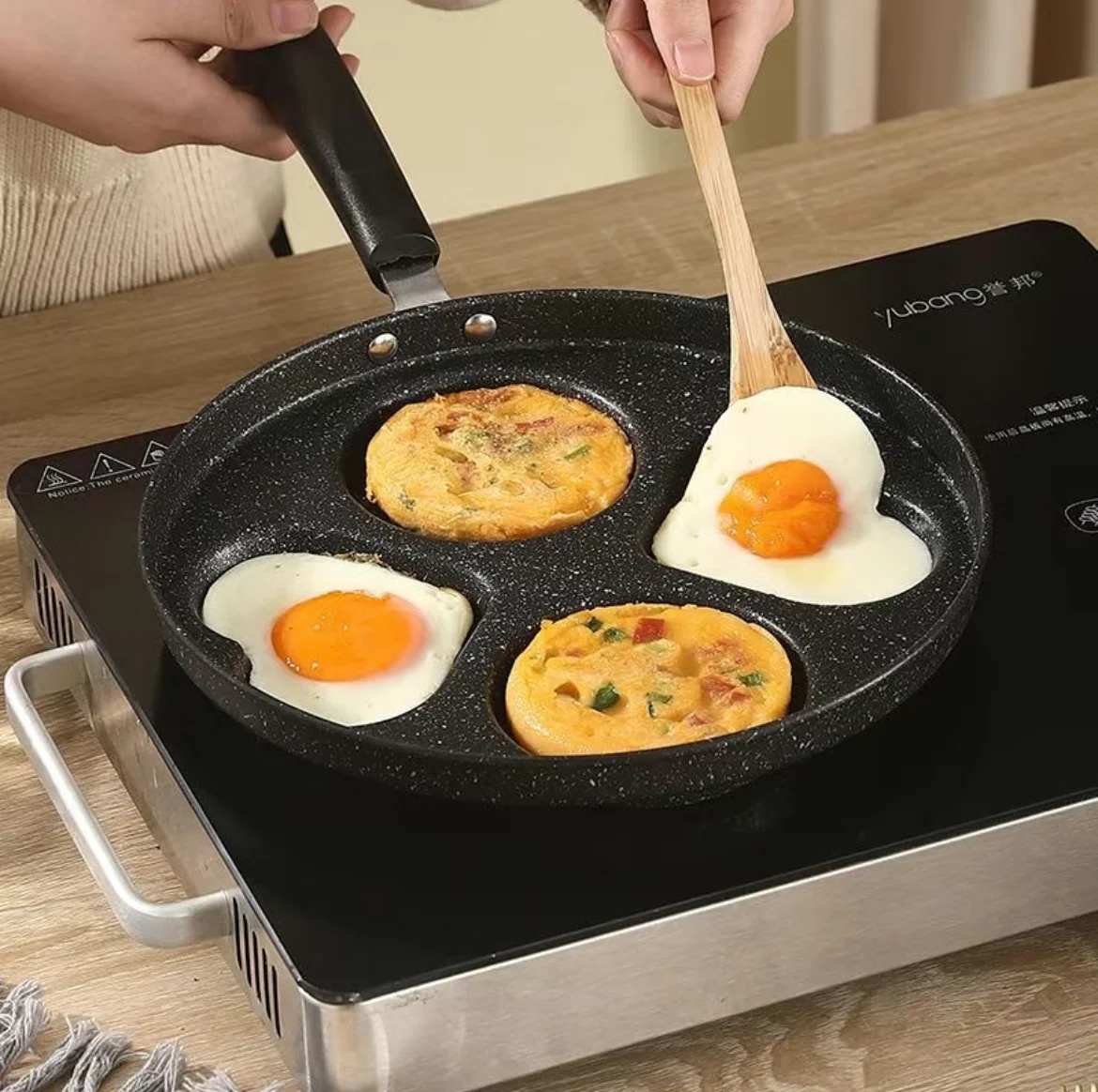 Egg Pancake Cookware Medical Stone 4 Hole Cooking Egg Ham Pans Thickening and durability Frying Pan Non Stick Breakfast Burger