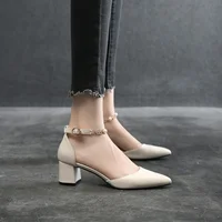 2024 New High-heeled Shoes Pointed Thick Heels Pumps Small Size Buckle Shoe Female Sandals Large Size 30 31 32 33 34 43 44 1