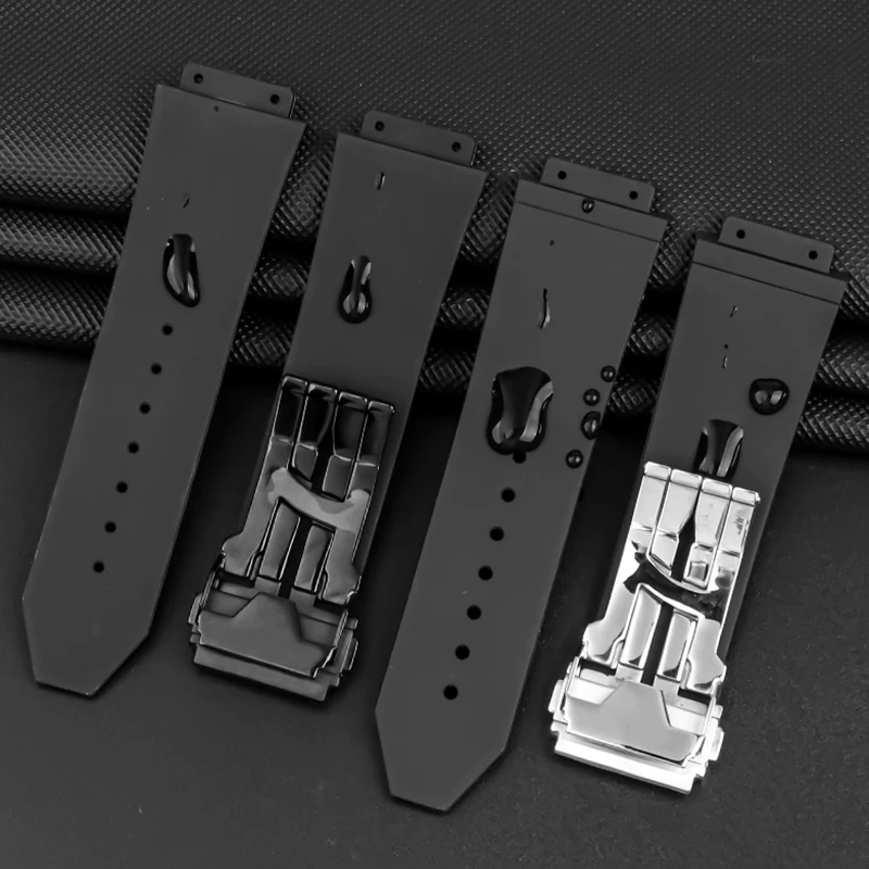 男性用シリコンウォッチバンド,25x17mm,ビッグbang,ブラックゴム