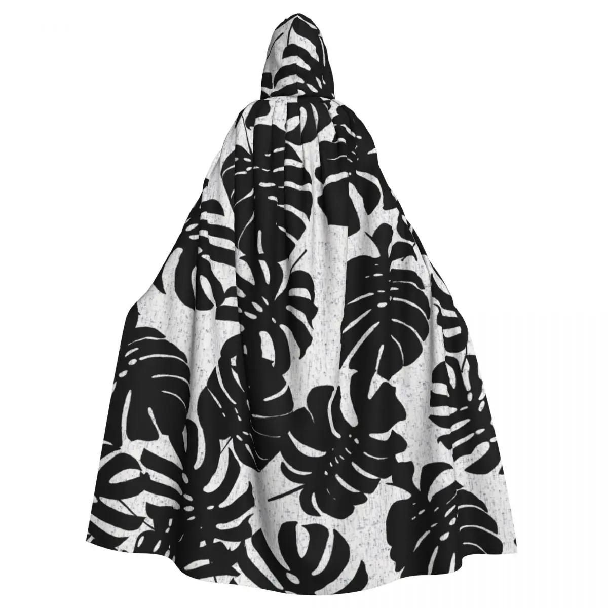 

Black And White Palm Tree Leaves Hooded Cloak Polyester Unisex Witch Cape Costume Accessory