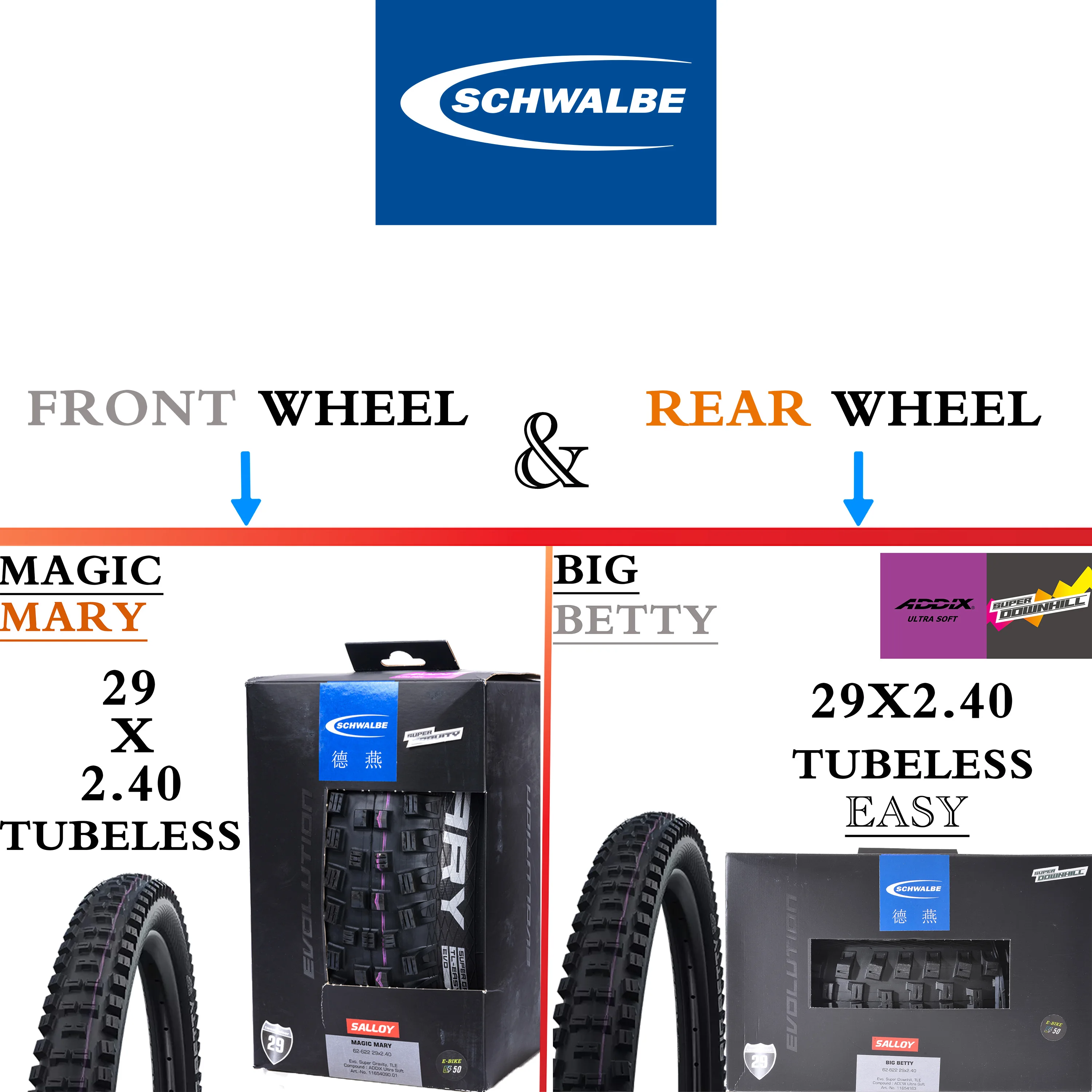 SCHWALBE MAGIC MARY And BIG BETTY MTB BIKE Tubless Tire RIM