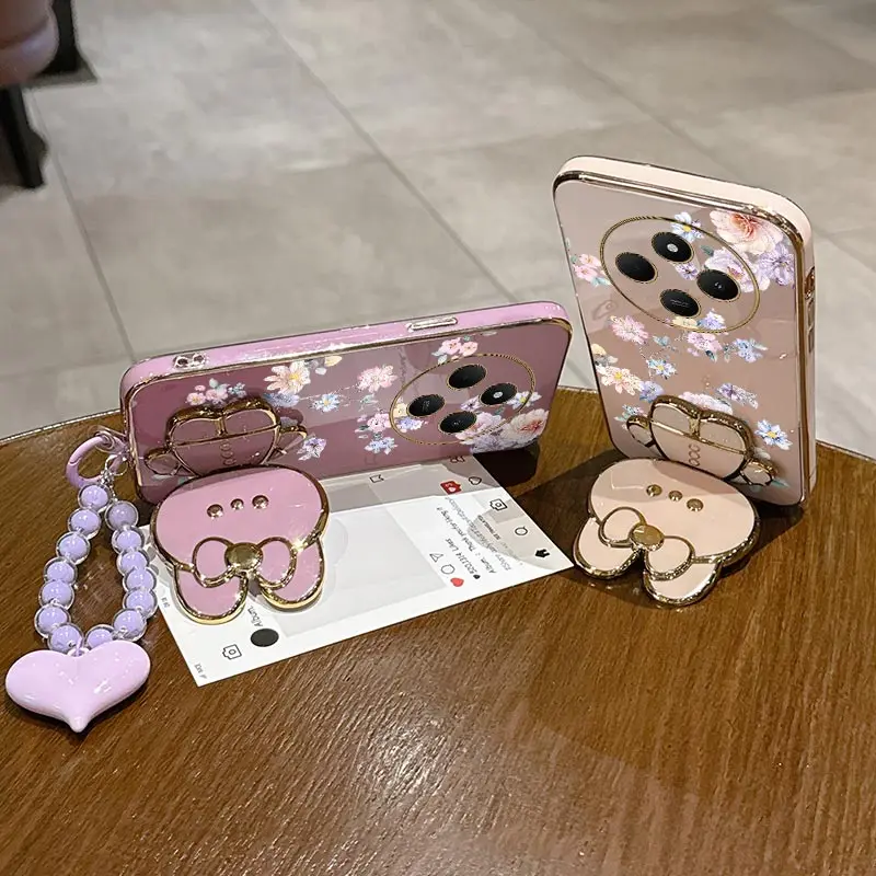 Elegant Floral Plated Lanyard Bracket Phone Case
