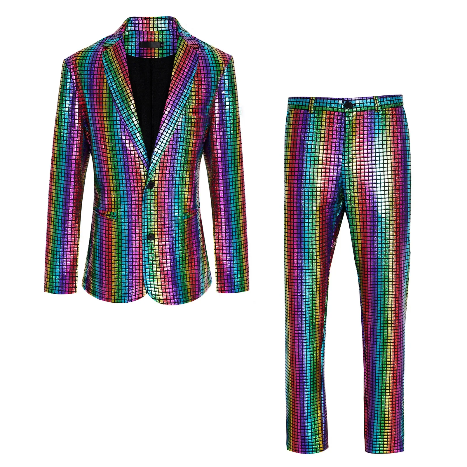 Men's Sequin Gold Stamping Business Casual Two-piece Performance Set Blazer Trousers