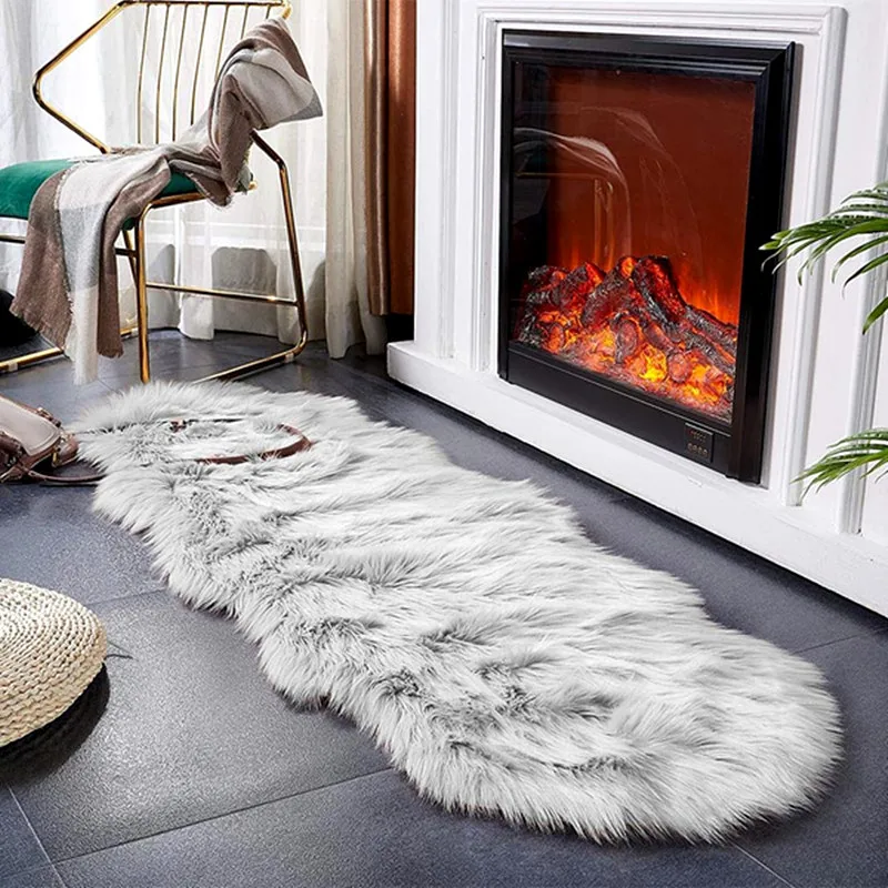 

Plush Soft Sheepskin Bedroom Carpet Imitation Wool Pad Long Hair Bedside Mat Sofa Cushion White Rugs Red Living Room Fur Carpet