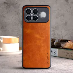 Luxury Vintage Leather Skin Phone Cover - Premium Case for Poco M8 Pro (Orange)
