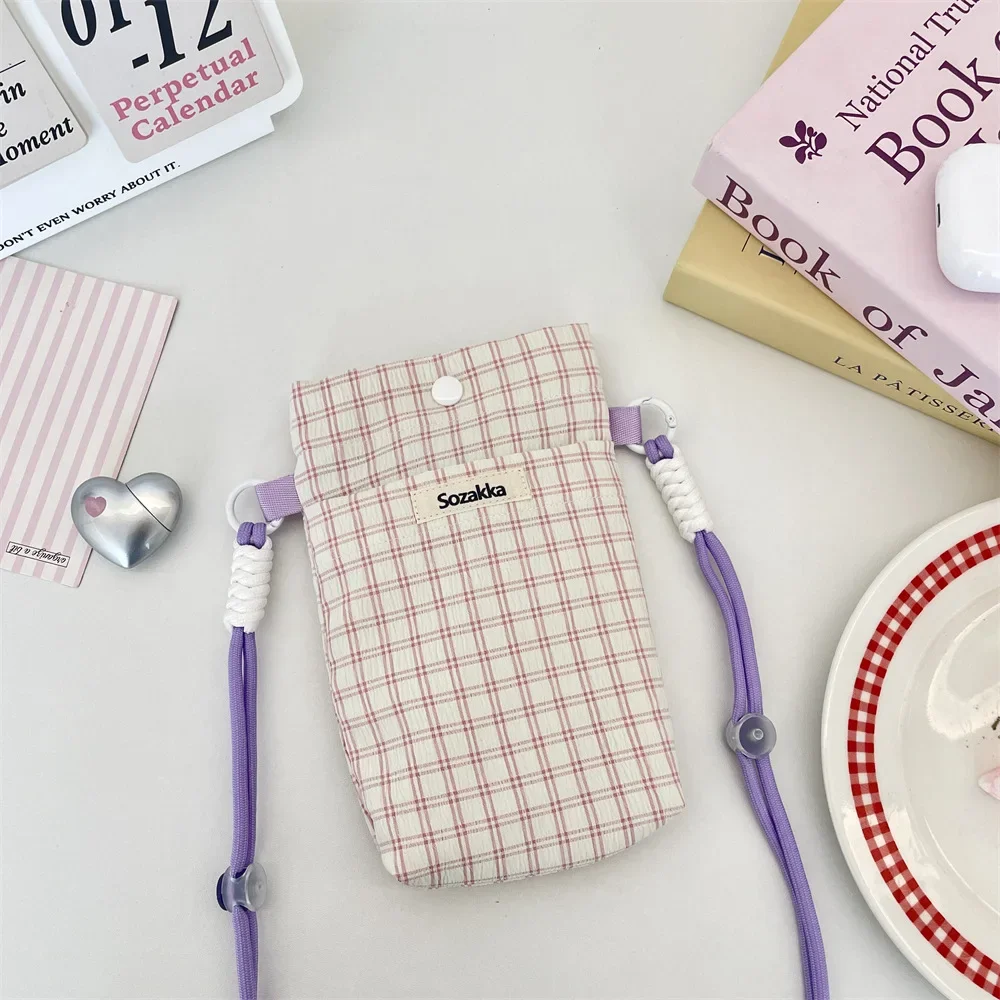 Plaid Crossbody Phone Bag Women's Mini Purse for Keys & Cards Small Vertical Square Shoulder Bag Polyester Storage Bags19x13cm