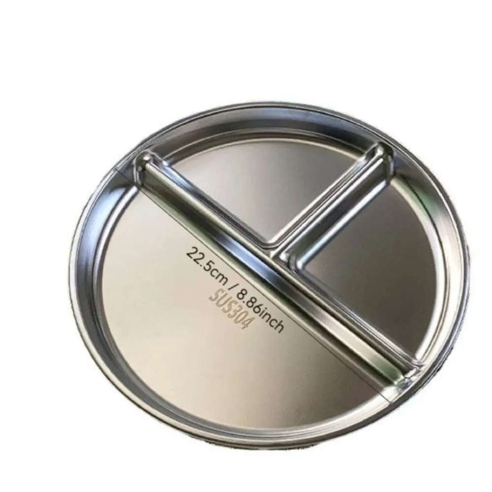 304 Stainless Steel Portion Control Plates 9" inch Round Divided Plates for Adults Kids Reusable Food Trays Salad Barbecue Plate