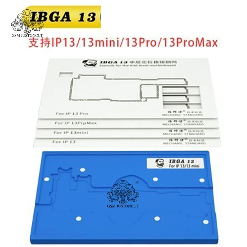 

Mechanic iBGA 13 Pro Платформа для трафаретов для реболлинга BGA для материнской платы iPhone 13 Mini ProMax, шаблон оловянной сетки средней переделки 4 в 1
