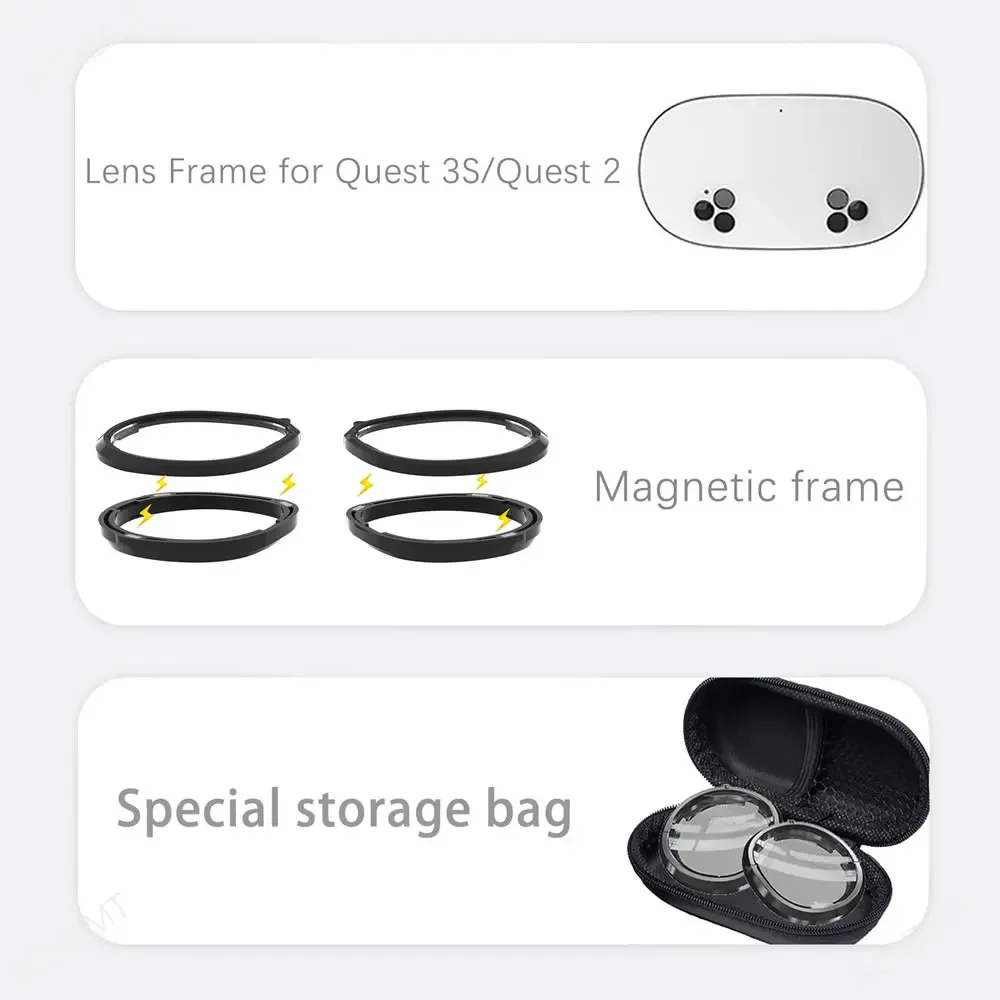 Magnetic Eyeglass Frame for meta Quest 3S Prescription Lenses Anti Blue Glare Lens Quest 2 VR Glasses myopia Lens Accessories magnetic eyeglass frame