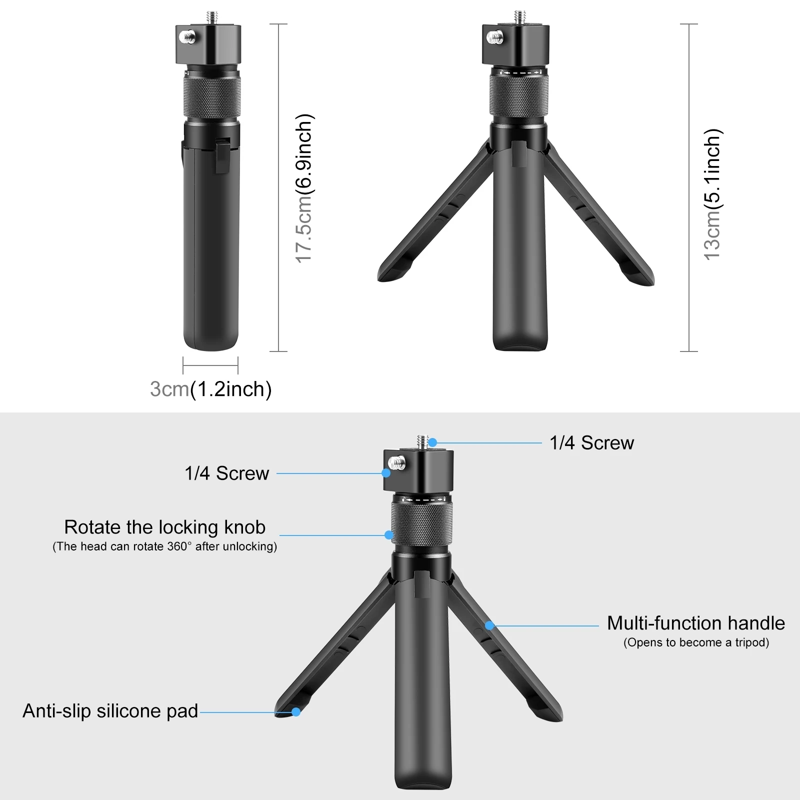 PULUZ for Insta360X3 / X4 / X4 Air / X5 / DJI Osmo 360 Rotary Handle Desktop Tripod Stand
