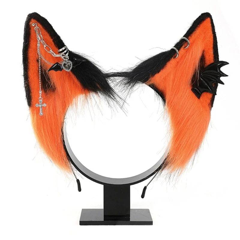 Etnische stijl Wolf oren vorm hoofdband met legering oorbel decor haar hoepel volwassen live uitzending paasfeest hoofddeksel