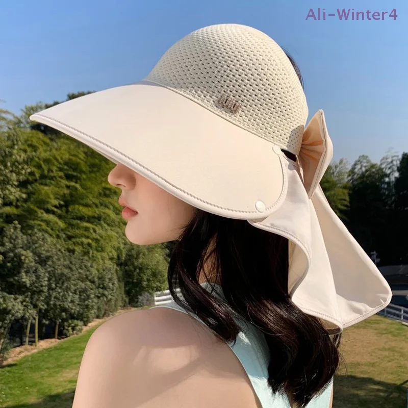 {Summer2} Damen-Sonnenschutz mit breiter Krempe zum Schutz des Gesichts, modischer Sonnenschutzhut mit UV-Schutz für den Strand im Freien_voghion.com