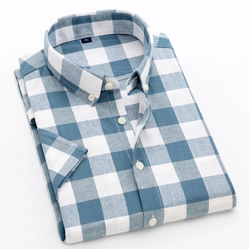 

New Daily Shirt Men's Trend Youth Slim Short Sleeved Plaid Casual Comfortable Breathable Cotton Shirt Tops