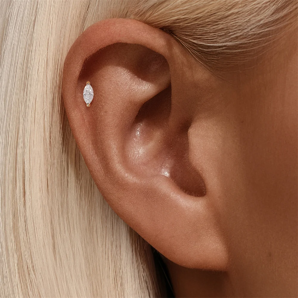 Aide S925 Sterling Silber Marquise CZ Ohrstecker Set 3-teilig Knorpel-Piercing-Ohrringe für Frauen Minimalistische Ohrstapel-Ohrringe – Detail 4