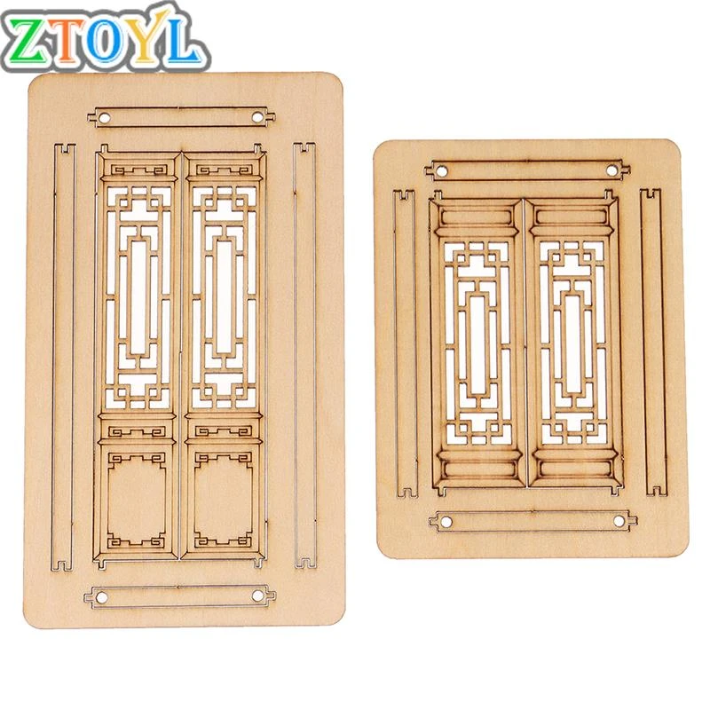 Ventanas y puertas de doble puerta, muebles para casas de muñecas, accesorios en miniatura, modelo madera sin pintar para cualquier decoración de habitaciones, 1/12|Muebles de juguete| - AliExpress