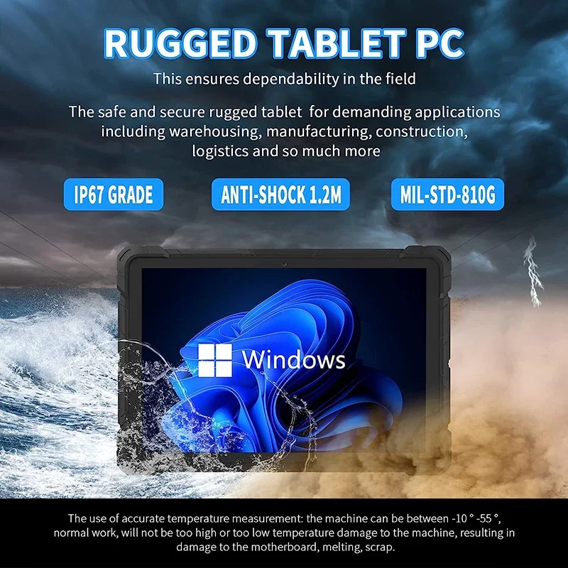 Aotesier 8GB RAM 128GB IP67 Industrial Rugged Windows 10 Pro Tablet PC Win10 Intel N4120 10.1" HD WiFi RS232 RJ45 USB3.0 HDMI
