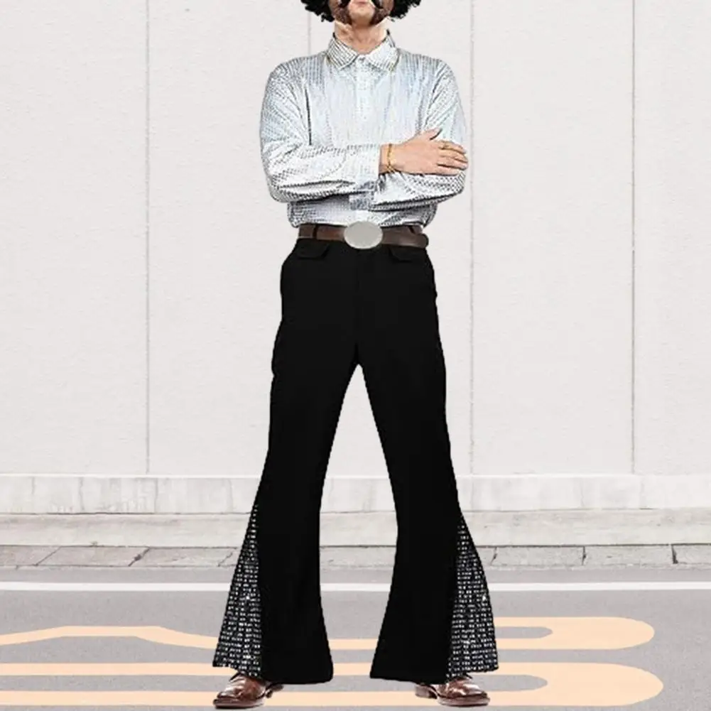 Sequin Single-breasted Shirt Retro Shiny Sequin Flared Pants Glossy Lapel Single-breasted Top for Party for Entertainers